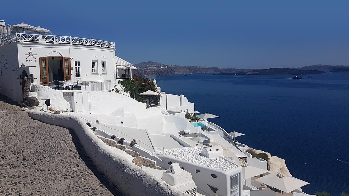 White washed houses in Oia Santorini