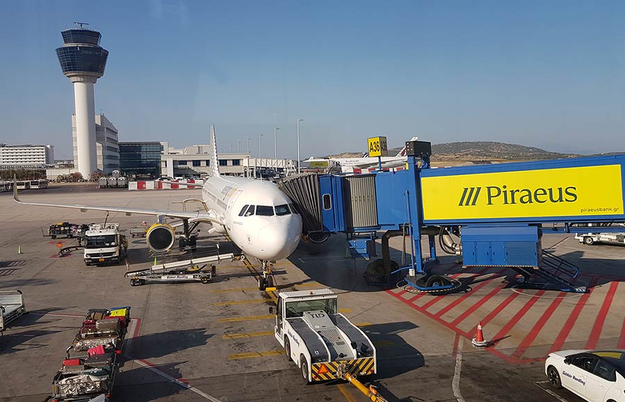 Plane in Athens Airport - Athens to Santorini